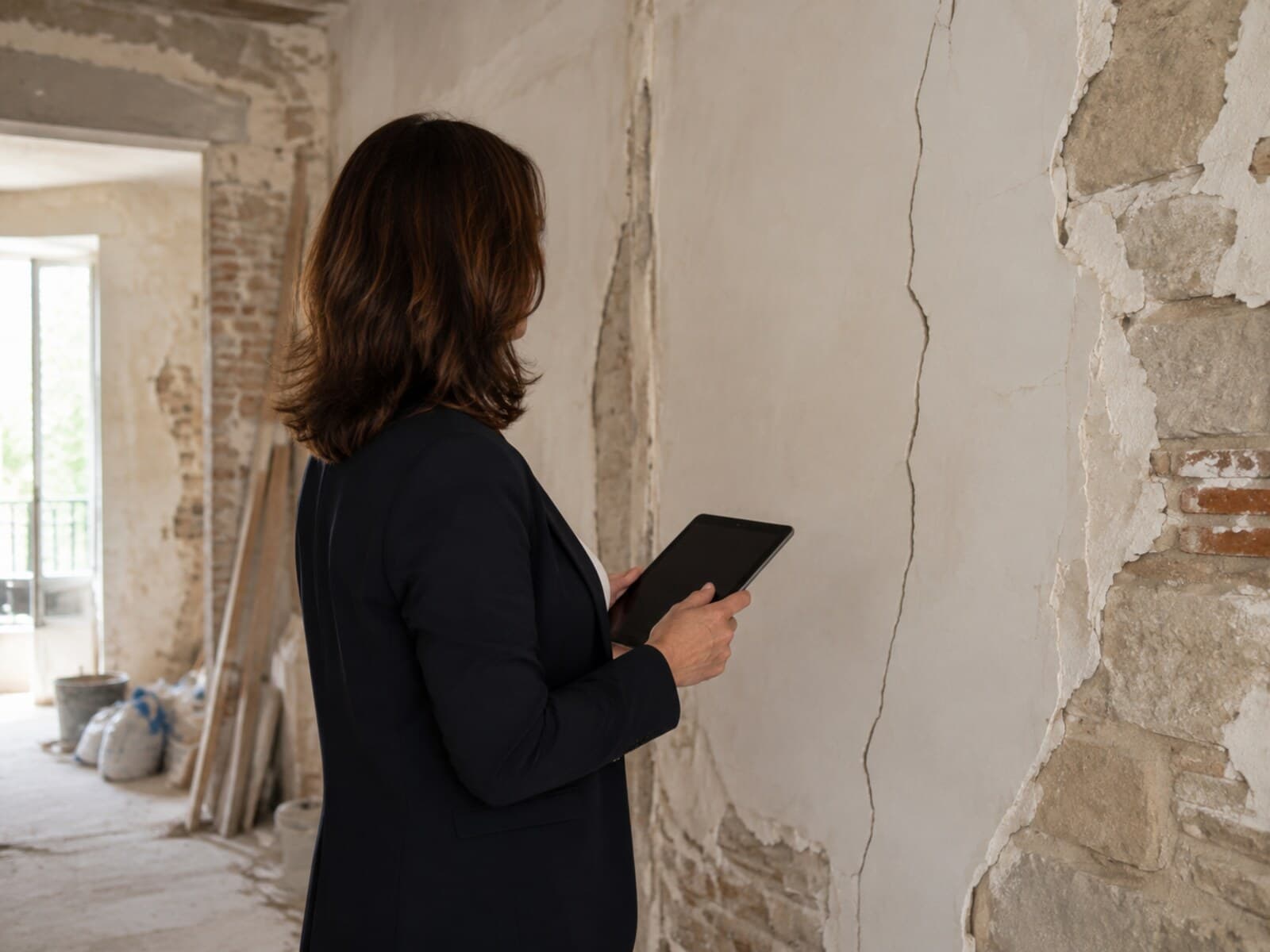 Visite technique d'un bien en travaux par une experte bâtiment Hildemat
